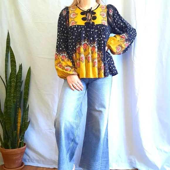 Anthro Farm Rio Floral Polka Dot Tassel Tie Blouse Top - Picture 4 of 16